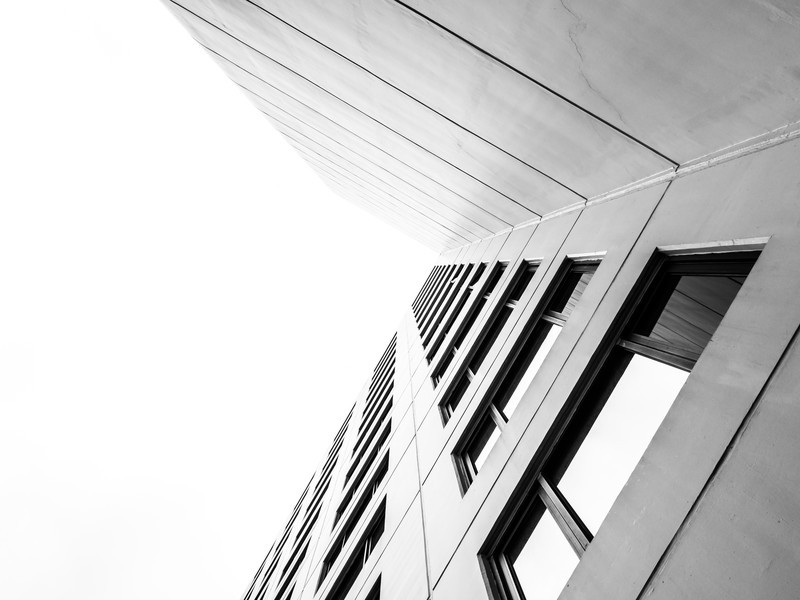 black and white building