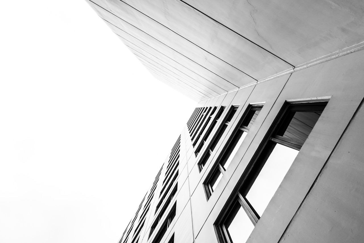black and white building