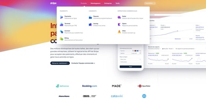 menu site internet stripe