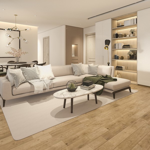 Maison avec salon canapé parquet bois meubles